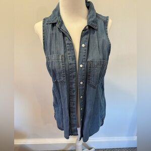 Sleeveless Denim Button-Up Shirt